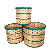 Load image into Gallery viewer, Green Rimmed Bamboo Baskets - Set of 3
