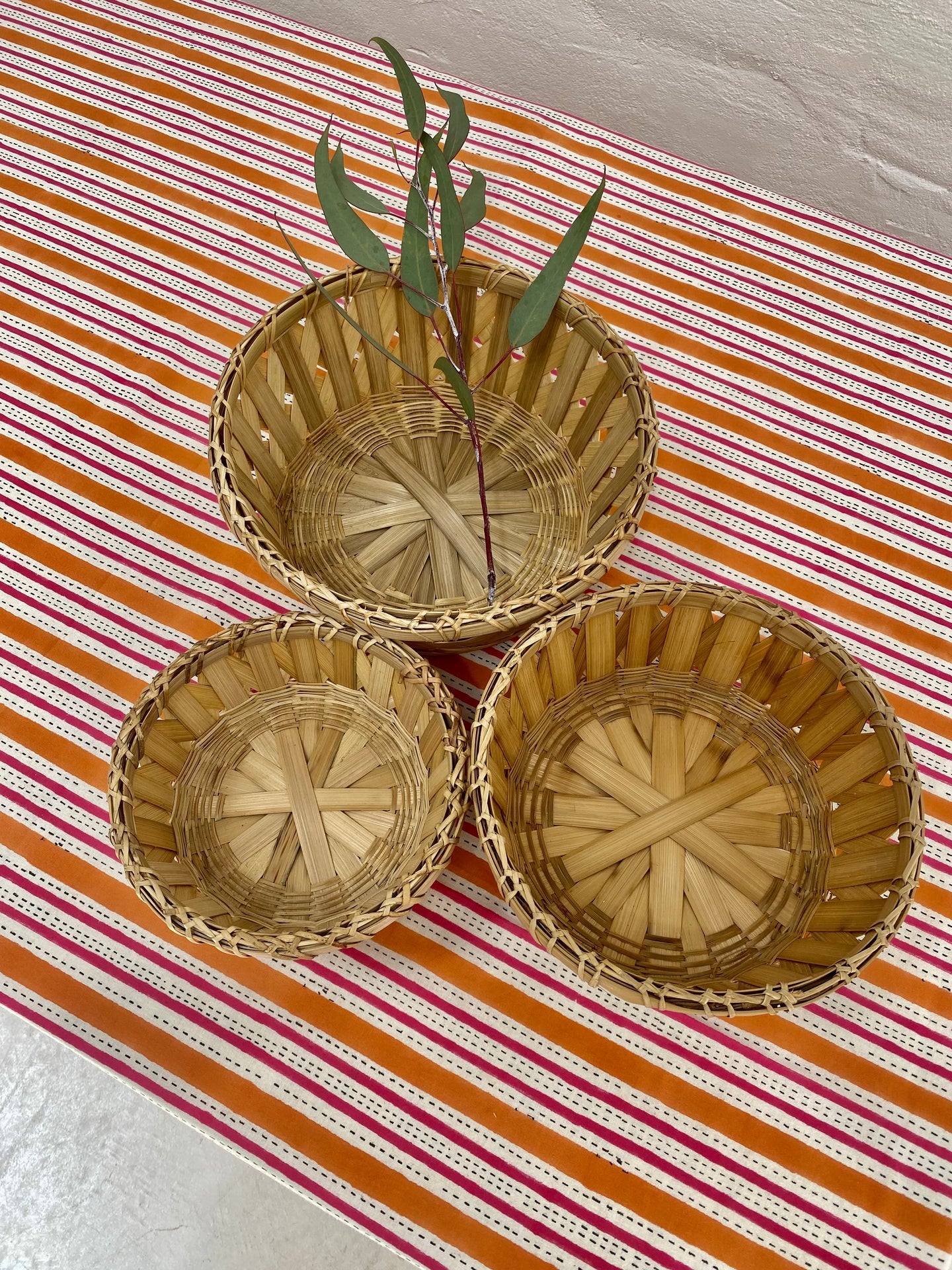 Woven Cross Design Bamboo Nesting Bowls - Set of 3