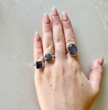 Load image into Gallery viewer, Large Oval Blue Labradorite Silver Ring | 925 Sterling Silver

