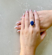Load image into Gallery viewer, Large Oval Lapis Silver Ring | 925 Sterling Silver
