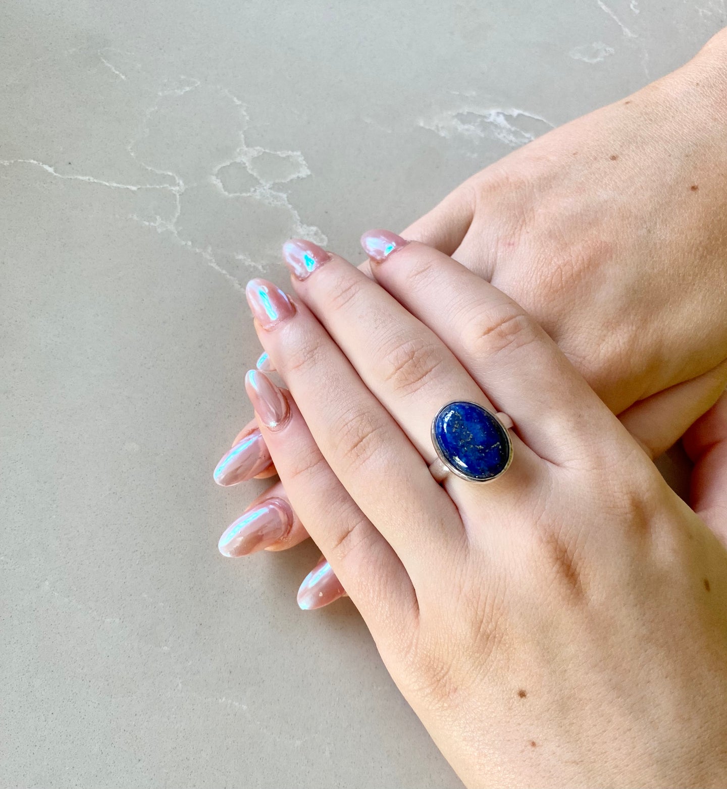 Large Oval Lapis Silver Ring | 925 Sterling Silver