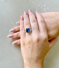 Load image into Gallery viewer, Blue Labradorite Small Square Silver Ring | 925 Sterling Silver

