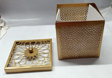 Load image into Gallery viewer, Gold Brass Square Jali Cutout Candle Holder
