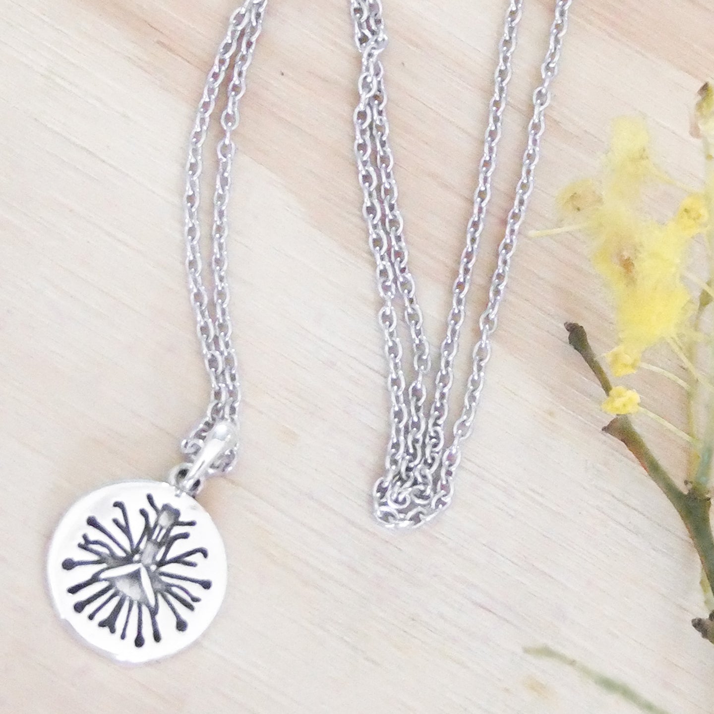 U-chus Flower Engraved Silver Pendant Necklace | Sterling silver 925 | Wattle