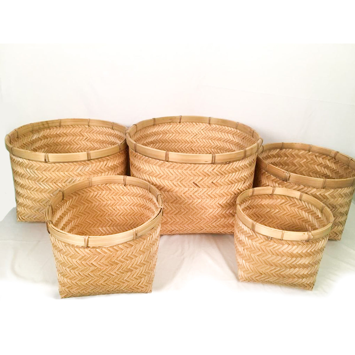 Bamboo Storage Baskets with Binding Rim - Set of 5