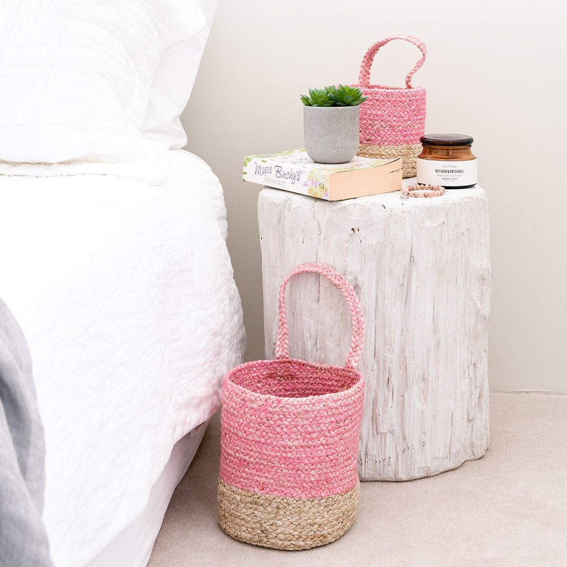 Two Tone Wall Basket Pink Large
