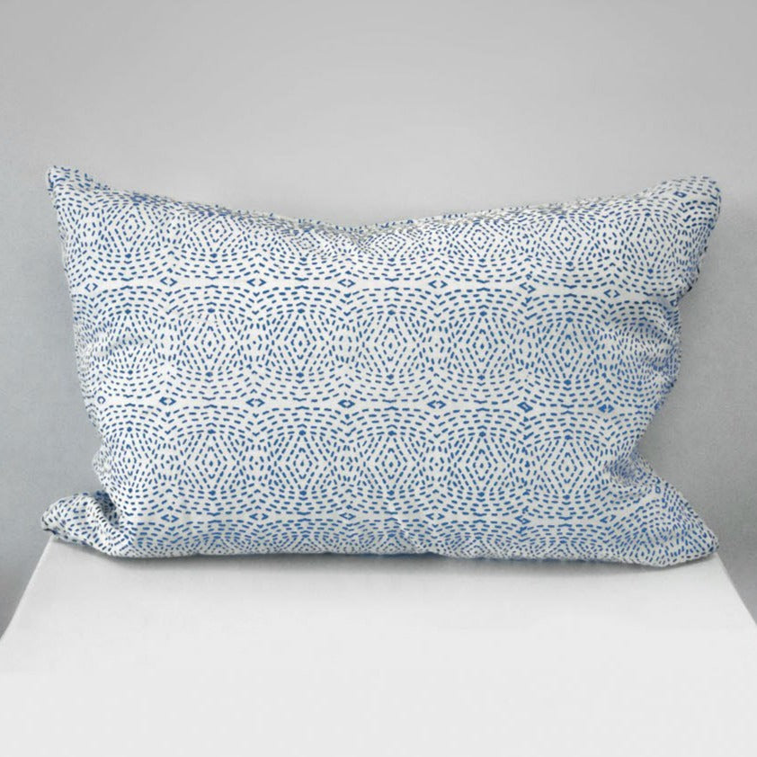 Diamond Dotty Rectangle Organic Cotton Cushion in Blue